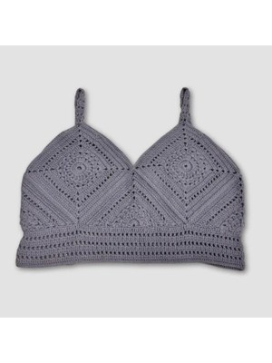 Uretti - Yıldız 7202 El Örgüsü Crop Büstiyer Bikini Üstü Motif - Mavi