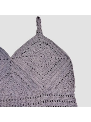 Uretti - Yıldız 7202 El Örgüsü Crop Büstiyer Bikini Üstü Motif - Mavi