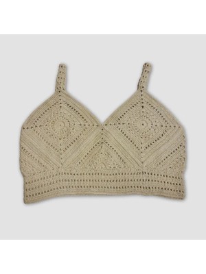 Uretti - Yıldız 7202 El Örgüsü Crop Büstiyer Bikini Üstü Motif -Açık Yeşil