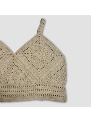 Uretti - Yıldız 7202 El Örgüsü Crop Büstiyer Bikini Üstü Motif -Açık Yeşil