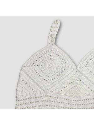 Uretti - Yıldız 7202 El Örgüsü Crop Büstiyer Bikini Üstü Motif - Beyaz