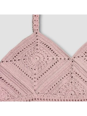 Uretti - Yıldız 7202 El Örgüsü Crop Büstiyer Bikini Üstü Motif - Lila