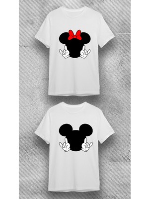 Elbiseciniz Kadın Beyaz Baskılı Mickey Mouse T-Shirt (Ürünün Tek Fiyatıdır)