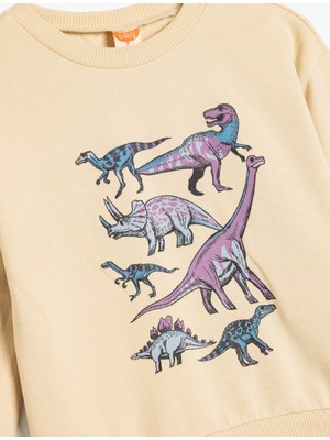 Koton Dinozorlu Sweatshirt Uzun Kollu Bisiklet Yaka Pamuklu