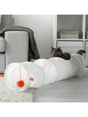 IKEA Utsadd 128X25 cm Kedi Evcil Hayvan Oyun Tüneli Beyaz Turuncu Katlanır