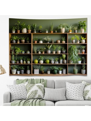 Greendecor Çiçek Botanik Yeşil Duvar Örtüsü Duvar Halısı Duvar Sanatı Duvar Dekorasyonu Dekoratif Duvar Örtüsü