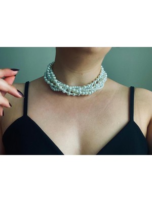 Madame Pearl Kadın Beyaz 5 Sıralı Inci Kolye Choker