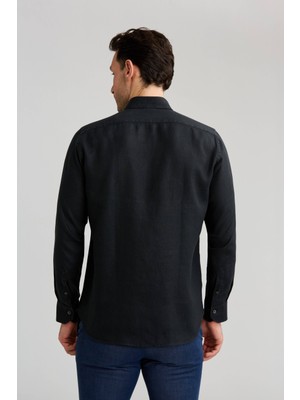 Bisse Regular Fit Paşa Yaka Siyah Erkek Gömlek GM23Y231134_D99