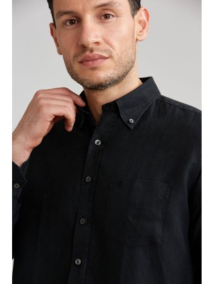 Bisse Regular Fit Paşa Yaka Siyah Erkek Gömlek GM23Y231134_D99