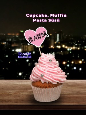 My Design Black Pink Doğum Günü Pasta Kürdanı, 12 Adet Cupcake Süsü