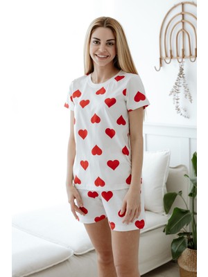 Lilabio Kadın Pamuk Kalpli Şortlu Pijama Takımı Rahat Kalıbı ile Konfor Sağlar