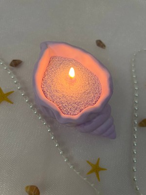 Love Candle Dekor Mor Inci Tozu Mum Deniz Kabuğu Seti, Lila Mum Seti