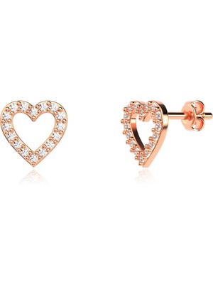 İndigo Takı Küçük Kalp Rose Çivi Gümüş Küpe