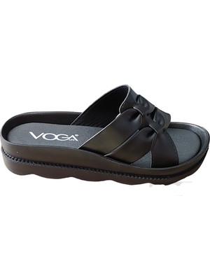 Voga 171200 Siyah Cilt Comfort Casual Anatomik Günlük Terlik