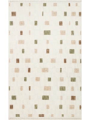 Eko Halı Joy 02 Green Beige Hav Toz Vermeyen Yumuşak Dokulu Etnik Desenli Modern Kaliteli Iskandinav Halı