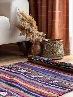 70X132 cm El Dokuma Küçük Boy Boho Stili Dekoratif Küçük Boy Türk Kilim