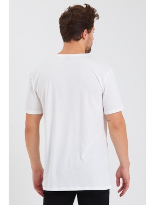 Quhox Erkek Pamuk Modal Oversize T-Shirt Beyaz