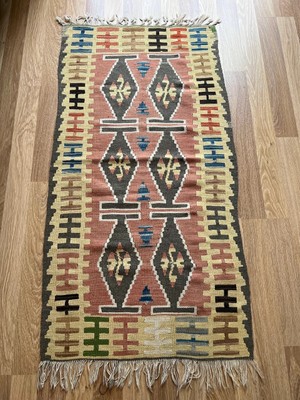 78X152 cm El Dokuma Yıkanabilir Yumuşak Renkli Dekoratif Türk Kilim Rustik Stil