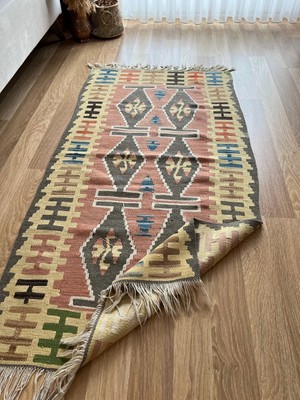 78X152 cm El Dokuma Yıkanabilir Yumuşak Renkli Dekoratif Türk Kilim Rustik Stil