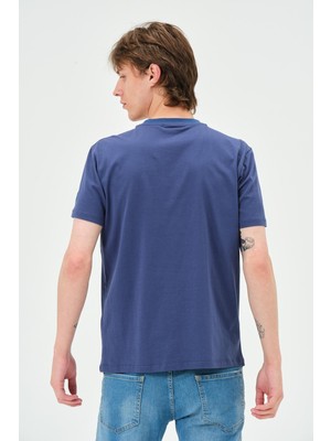 Quhox Erkek Bisiklet Yaka Regular Kalıp T-Shirt  Indigo