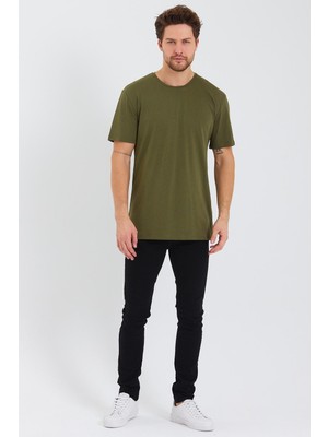 Quhox Erkek Pamuk Modal Oversize T-Shirt Haki