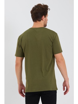 Quhox Erkek Pamuk Modal Oversize T-Shirt Haki