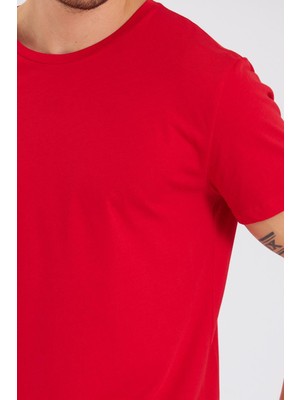 Quhox Erkek Pamuk Modal Regular Fit T-Shirt Kırmızı