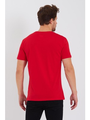 Quhox Erkek Pamuk Modal Regular Fit T-Shirt Kırmızı