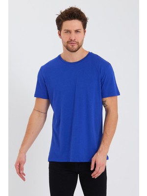 Quhox Erkek Pamuk Modal Regular Fit T-Shirt Saks