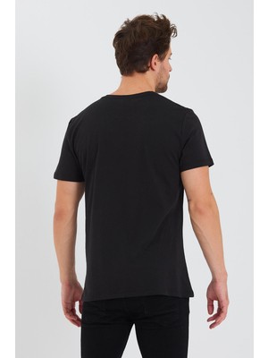 Quhox Erkek Pamuk Modal Regular Fit T-Shirt Siyah