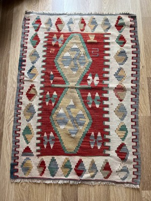 85X117 cm Renkli Küçük Boy El Dokuma Dekoratif Uşak Kilim