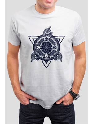 T-35 Ejderha Valhalla Baskılı Beyaz  Tişört C670