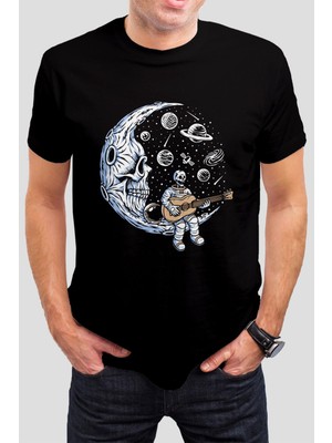 T-35 Astronot Kuru Kafa Baskılı Siyah  Tişört C638