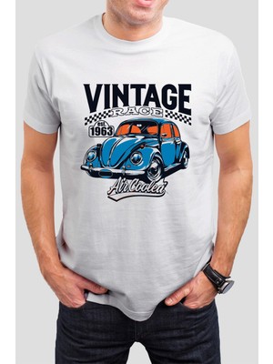 T-35 Vintage Araba Baskılı Beyaz  Tişört C659