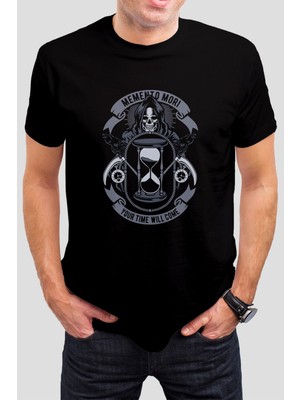 T-35 Kum Saati Kuru Kafa Baskılı Siyah  Tişört C674