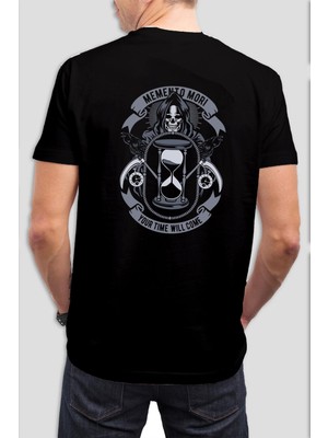T-35 Kum Saati Kuru Kafa Baskılı Siyah  Tişört C673