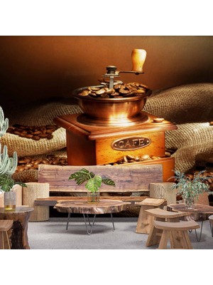 Duvar Kağıdı Baskı Kahve Çekme Makineli Cafe Duvar Kağıdı Baskı