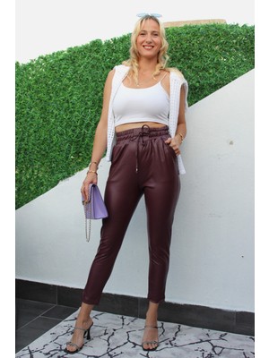 Glamfit Şardonlu Deri Jager Pantolon Bordo - 1355.200