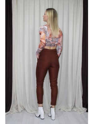 Glamfit Duble Paça Yün Efekt Pantolon Taba - 1362