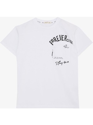 Breeze Erkek Çocuk Tişört Yazı Bakılı Cepli 9-14 Yaş, Beyaz