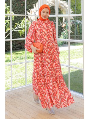 Armine Trend Desenli Elbise Mercan 24YT914