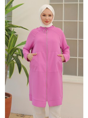 Armine Trend Ipek Krep Kumaşlı Sırtı Yıldızlı Fermuarlı Tunik Pembe 24YT560