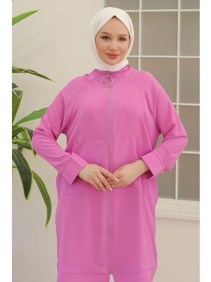 Armine Trend Ipek Krep Kumaşlı Sırtı Yıldızlı Fermuarlı Tunik Pembe 24YT560