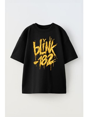 The Wert Unisex Blink 182 Tasarım Baskılı Pamuk Sıyah Oversize T-Shirt