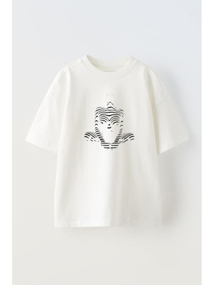 The Wert Unisex Çizgili Kadın Tasarım Baskılı Pamuk Beyaz Oversize T-Shirt