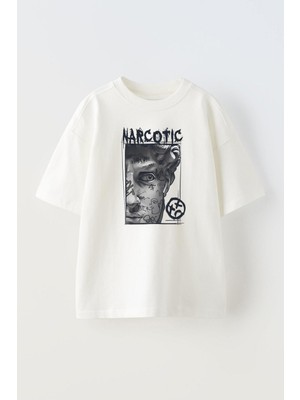 Unisex Narcotıc Tasarım Baskılı Pamuk Beyaz Oversize T-Shirt