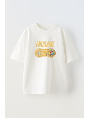 Unisex End Game Oyun Konsolu Tasarım Baskılı Pamuk Beyaz Oversize T-Shirt
