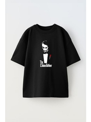 The Wert Unisex The Choasfather Joker Tasarım Baskılı Pamuk Sıyah Oversize T-Shirt