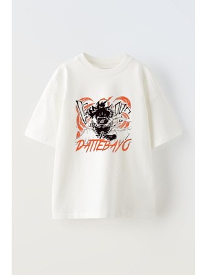 Unisex Naruto Tasarım Baskılı Pamuk Beyaz Oversize T-Shirt