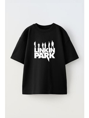 The Wert Unisex Lınkın Park Tasarım Baskılı Pamuk Sıyah Oversize T-Shirt